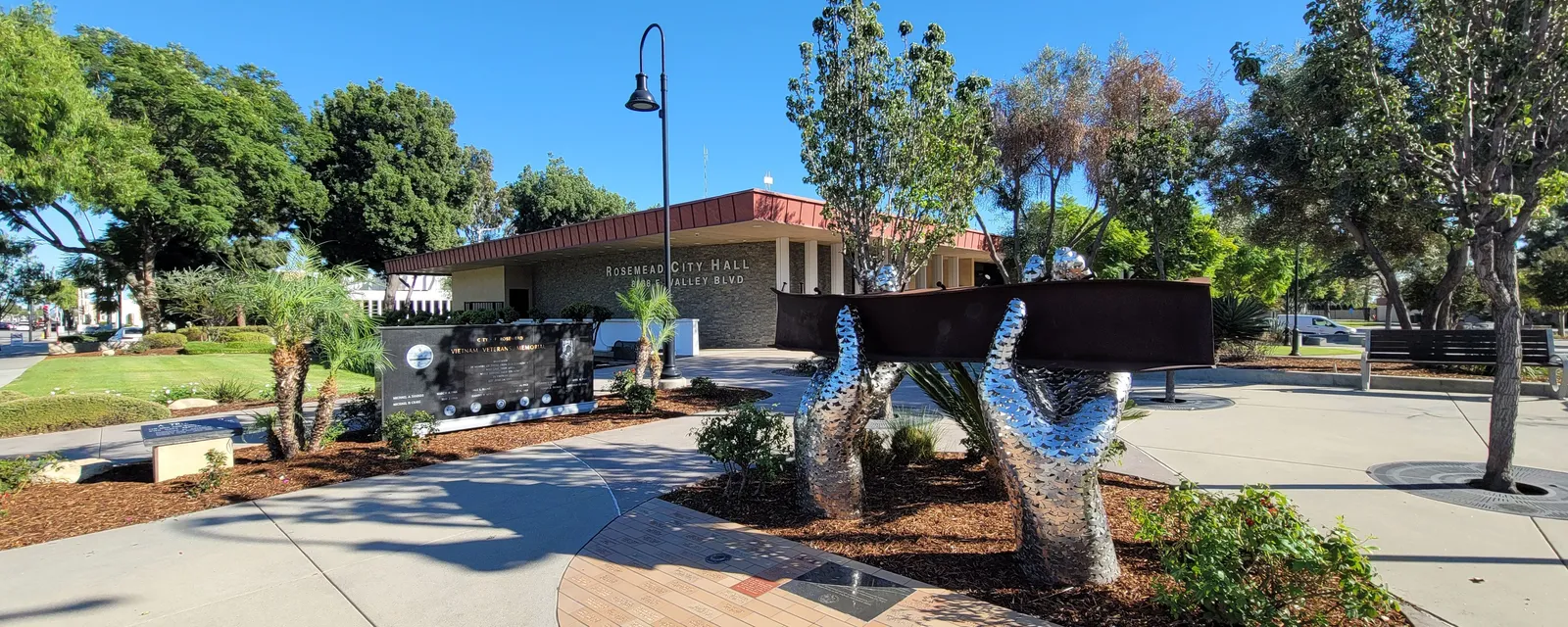The sculpture plaza in front of Rosemead City Hall